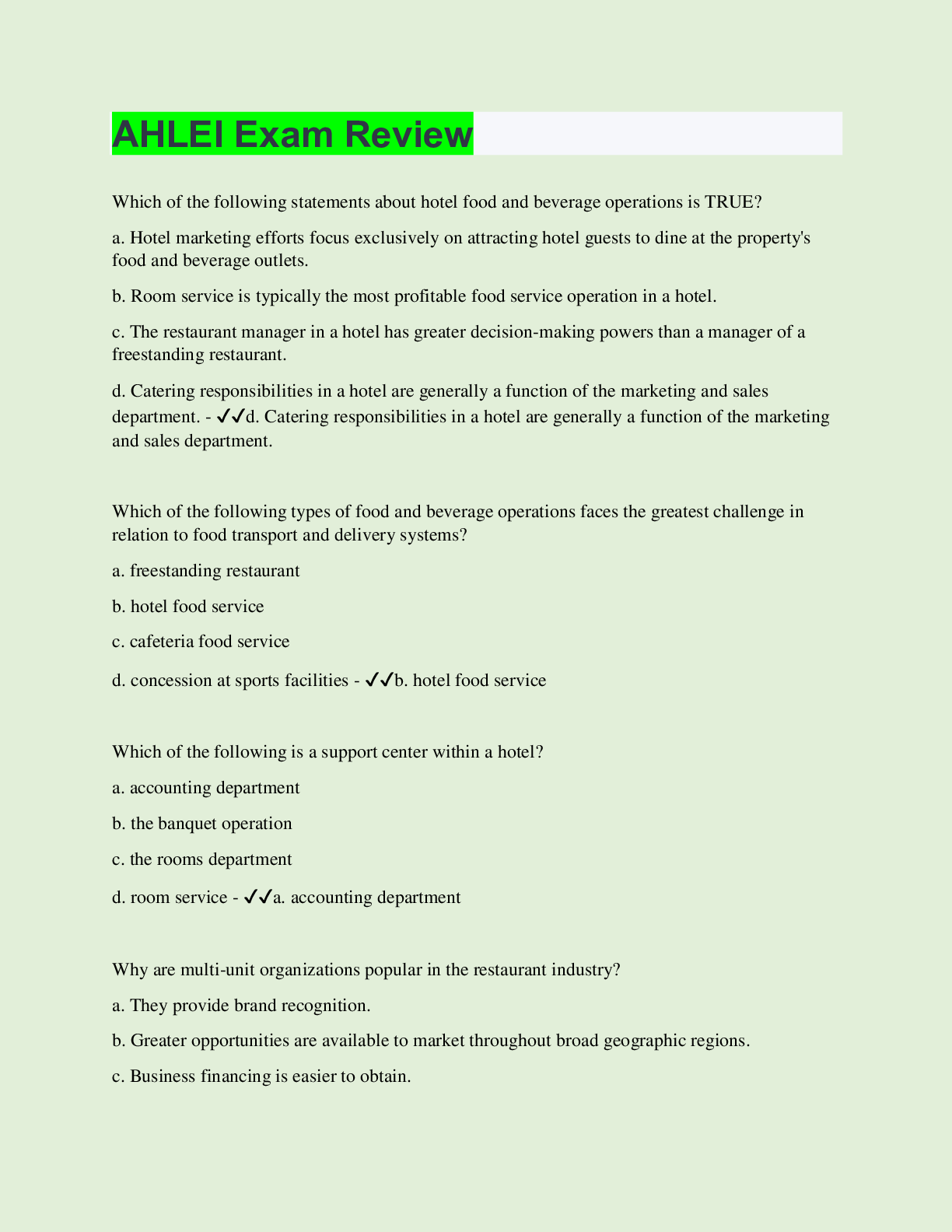 Preview image for AHLEI Exam Review | 70 Questions with 100% Correct Answers | Updated & Verified